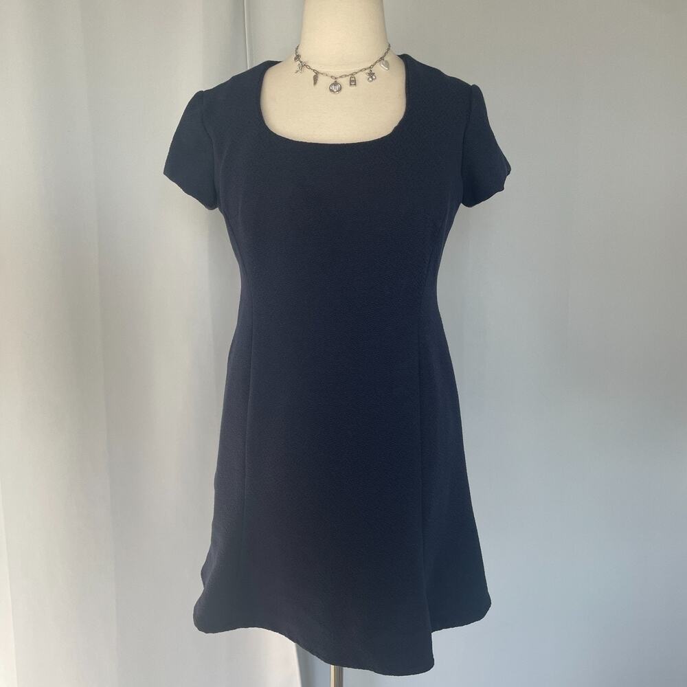 Mini A Line Dress Large XL Navy Blue Solid Minimalist Office Academia Twee